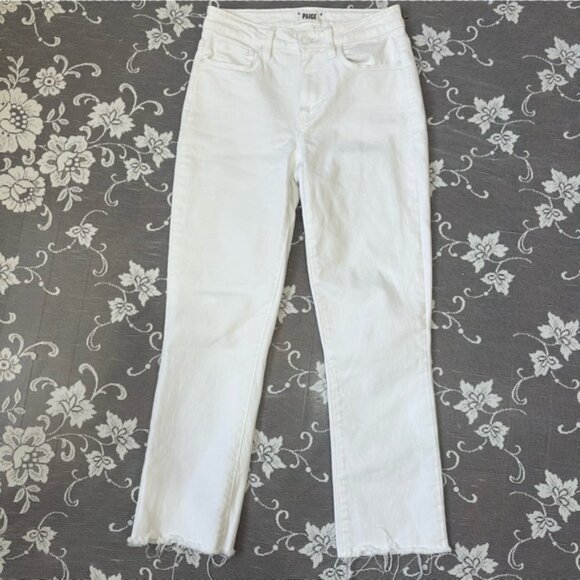 Paige The Cindy Crop High Rise Straight Leg Jean Raw Hem in White Sz 27 - Picture 2 of 13